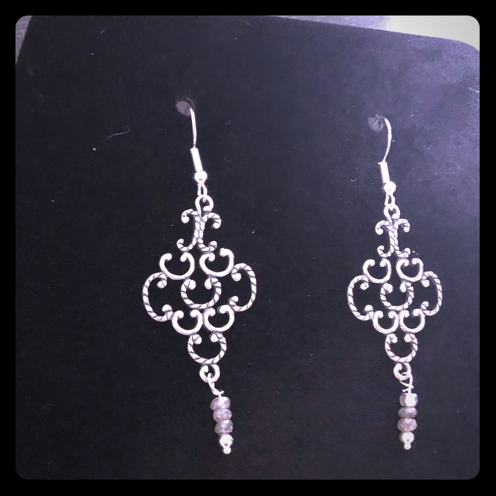 Stunning Labradorite Antiqued Sterling Earrings